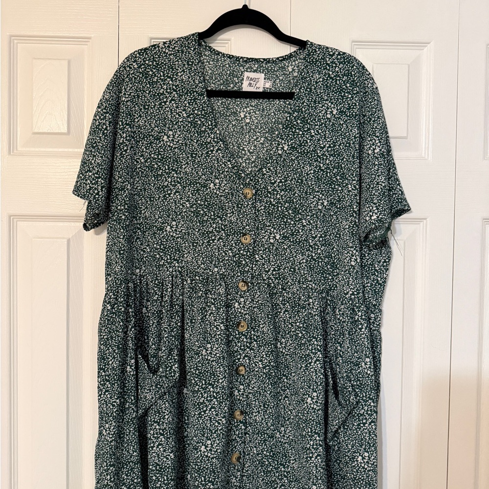 Princess Polly Green and White Printed Babydoll Dress